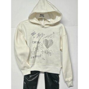 DKNY Girls Size 6 2 Pc‎ Outfit, Sparkling Stone Like Hoodie, Leather Like Pants
